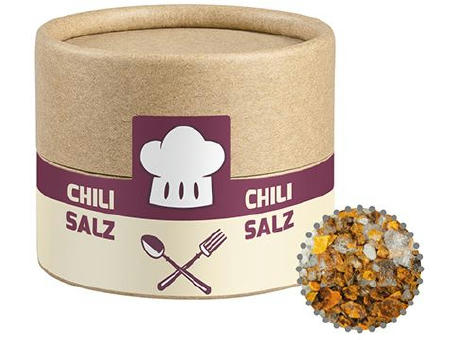 Gewürzmischung Chili-Salz, ca. 30g, Kraftpapierdose Mini