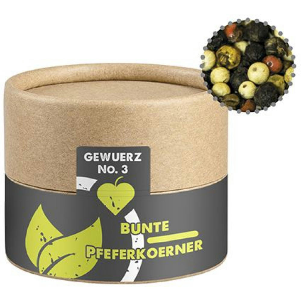 Gewürzmischung bunte Pfefferkörner, ca. 38g, Kraftpapierdose Mini