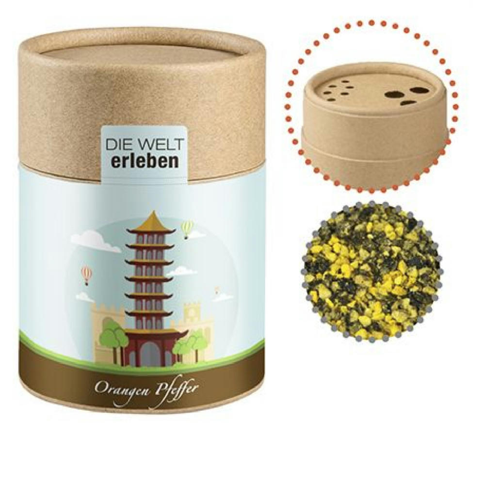 Gewürzmischung Orangen-Pfeffer, ca. 75g, Kraftpapierstreuer Midi