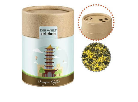 Gewürzmischung Orangen-Pfeffer, ca. 75g, Kraftpapierstreuer Midi