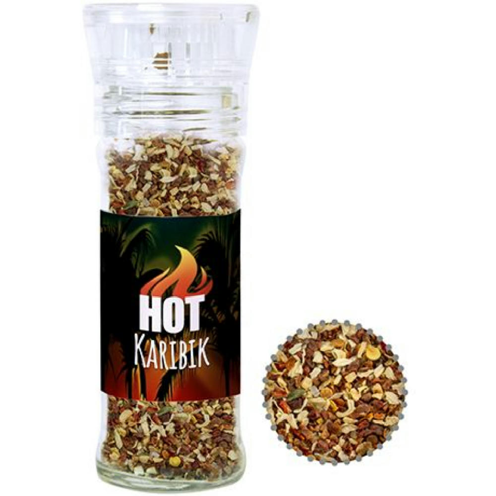 Gewürzmischung HOT Karibik Mix, ca. 35g, transparente Gewürzmühle