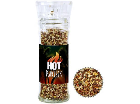 Gewürzmischung HOT Karibik Mix, ca. 35g, transparente Gewürzmühle