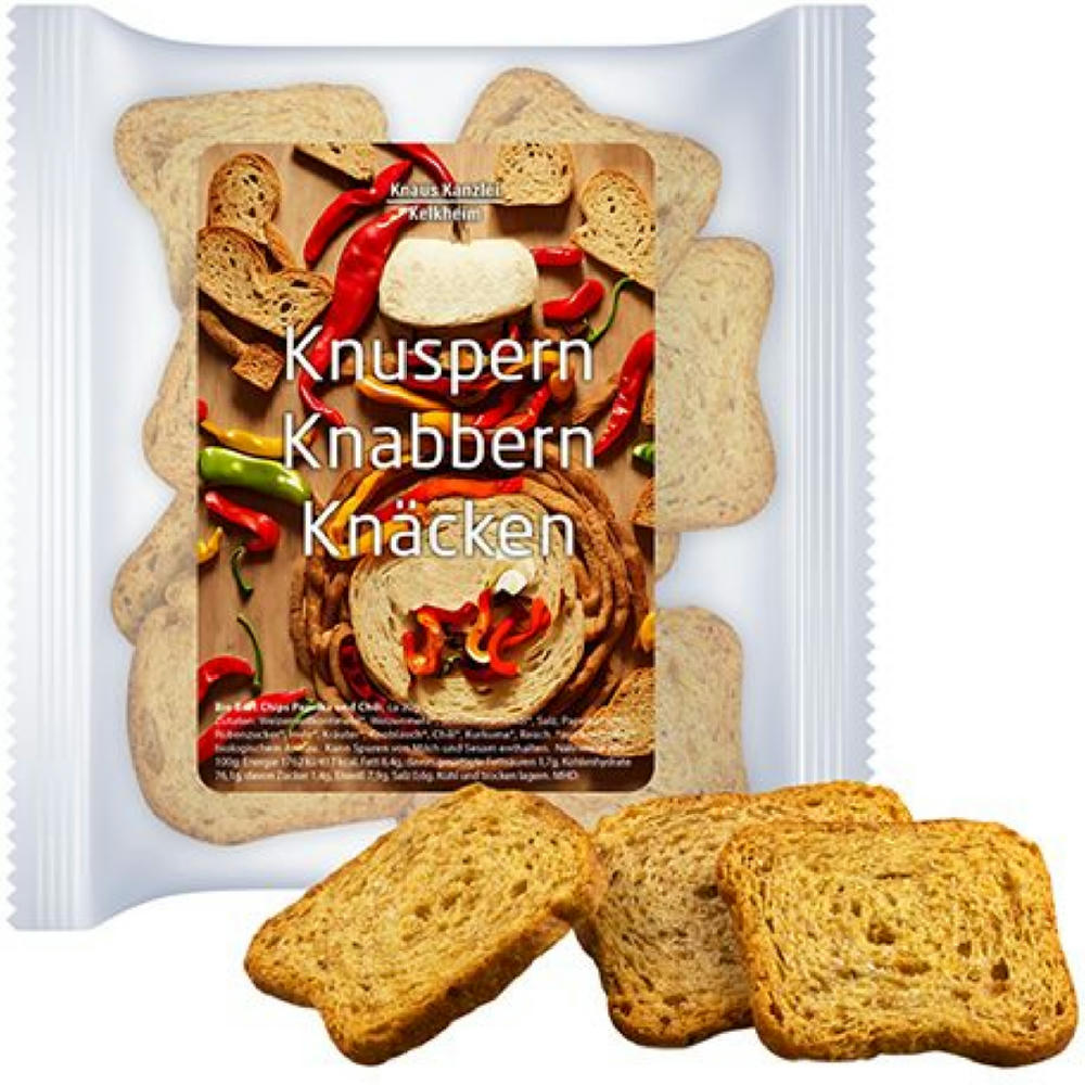 Brot Chips Paprika und Chili, ca. 20g, Express Maxi-XL-Tüte mit Etikett