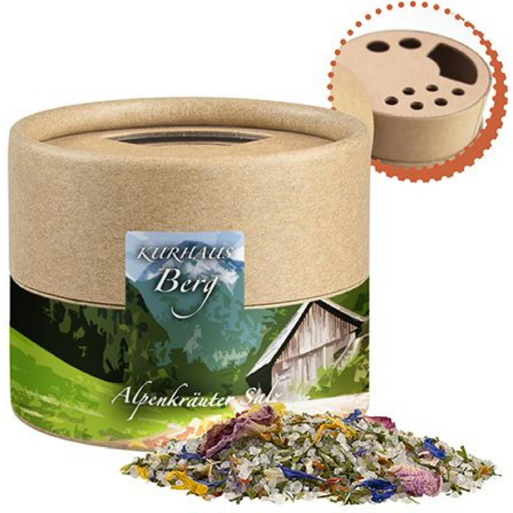 Alpenkräuter Salz, ca. 50g, Kraftpapierstreuer Mini