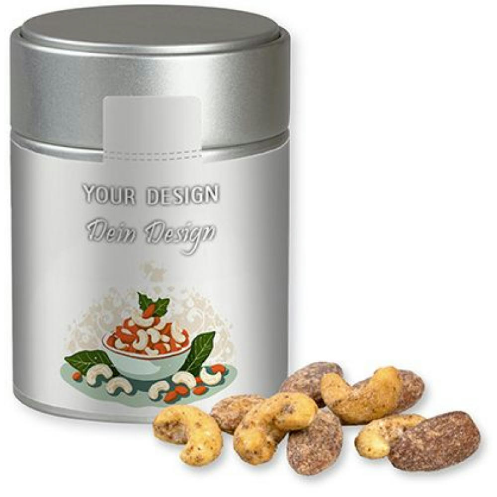 Zimt-Mandel Vanille-Cashew Mix, ca. 100g, Metalldose Midi silber