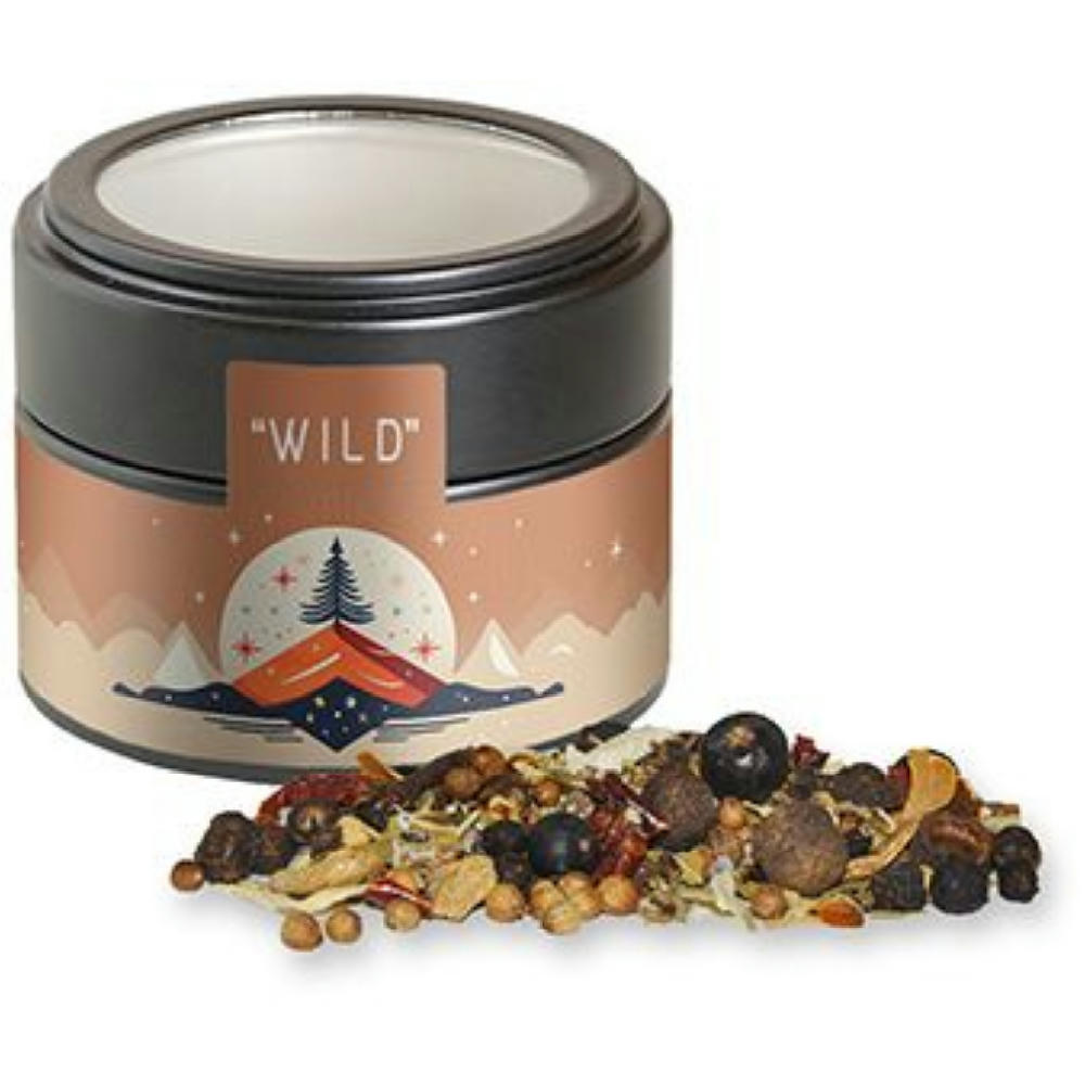 Weihnachts Gewürzmischung Wild, ca. 50g, Metalldose Mini mit Sichtfenster schwarz