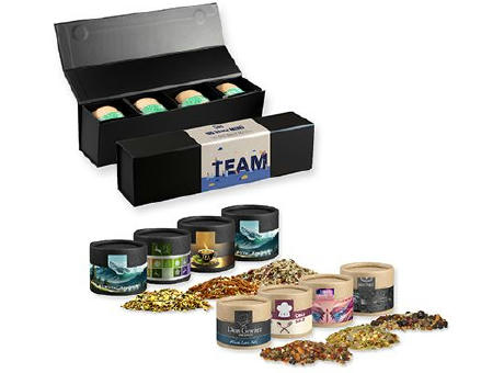 Verschiedene Weihnachts Gewürzmischungen, ca. 80-160g, Geschenk-Set Premium schwarz mit Magnetverschluss und 4 Kraftpapierdosen Mini