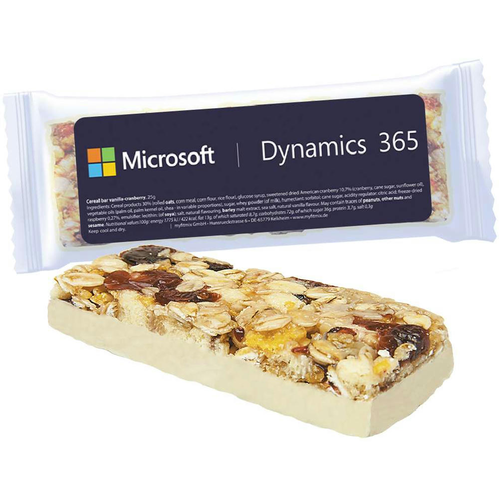 Müsliriegel Vanille-Cranberry, 40g, Express Flowpack mit Etikett