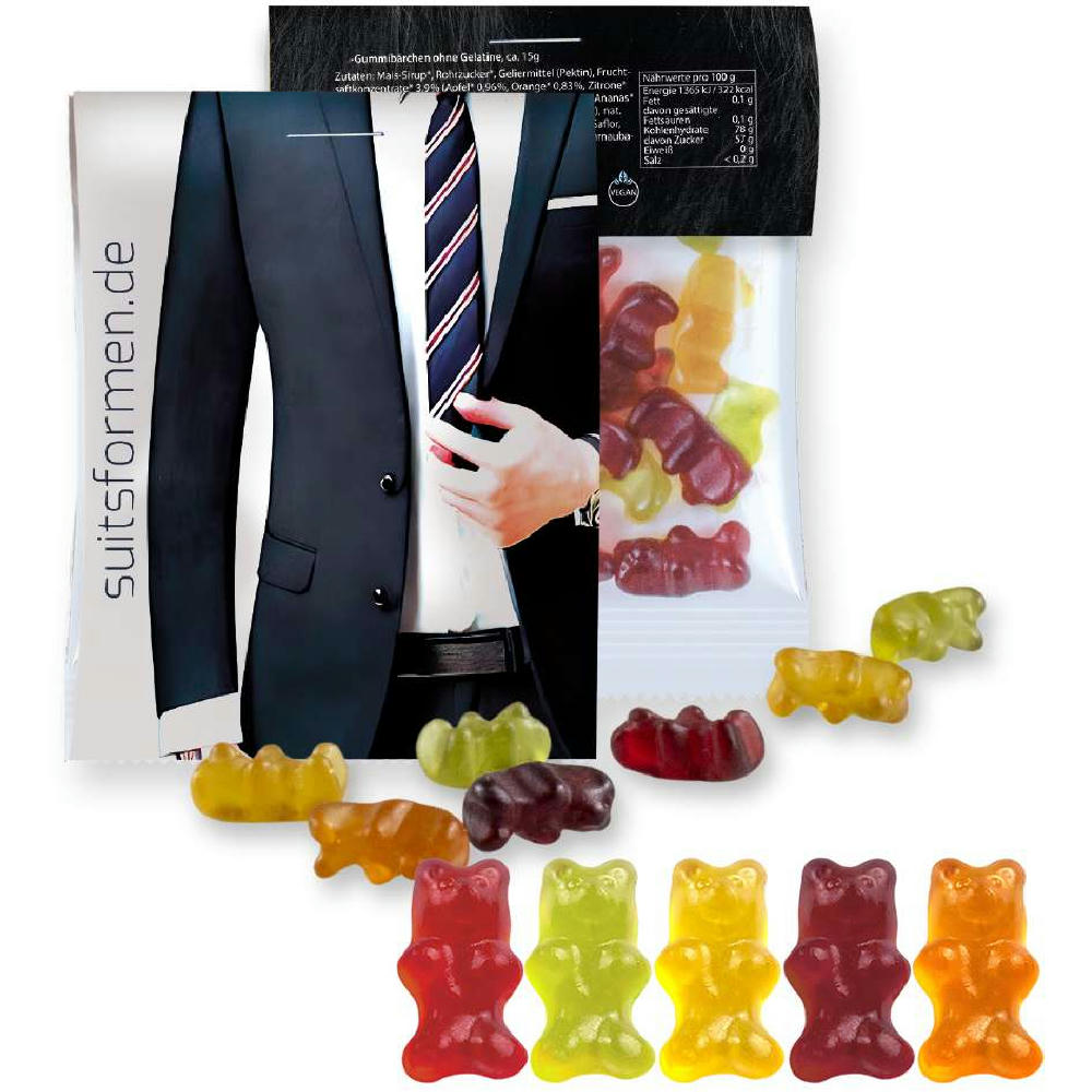 Gummibärchen ohne Gelatine, ca. 15g, Express Midi-Tüte mit Werbereiter