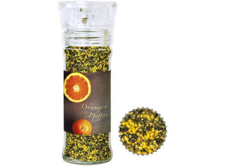 Gewürzmischung Orangen-Pfeffer, ca. 45g, transparente Gewürzmühle
