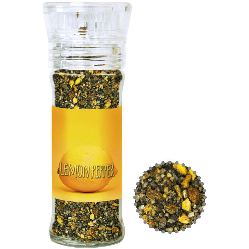 Gewürzmischung Zitronen-Pfeffer, ca. 50g, transparente Gewürzmühle