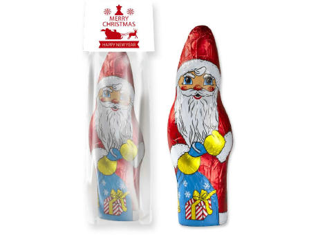 Schoko Weihnachtsmann, ca. 75g, Blockbodenbeutel mit Werbereiter