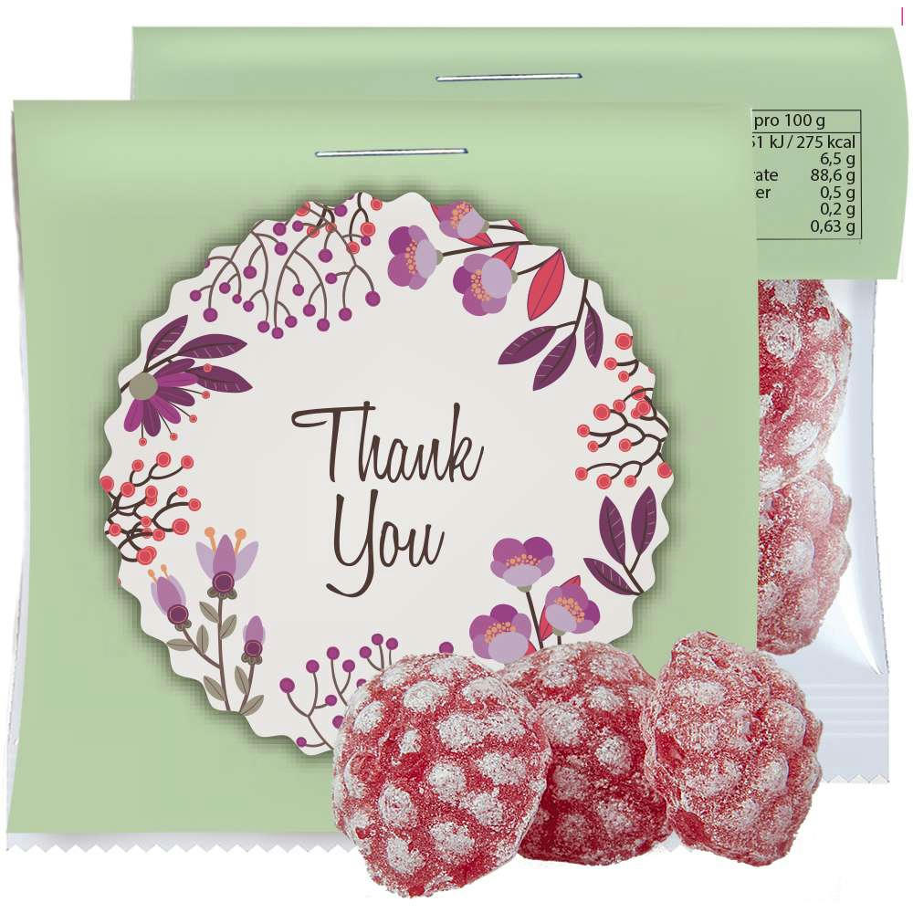 Himbeer Bonbons, ca. 17g, Express Midi-Tüte mit Werbereiter