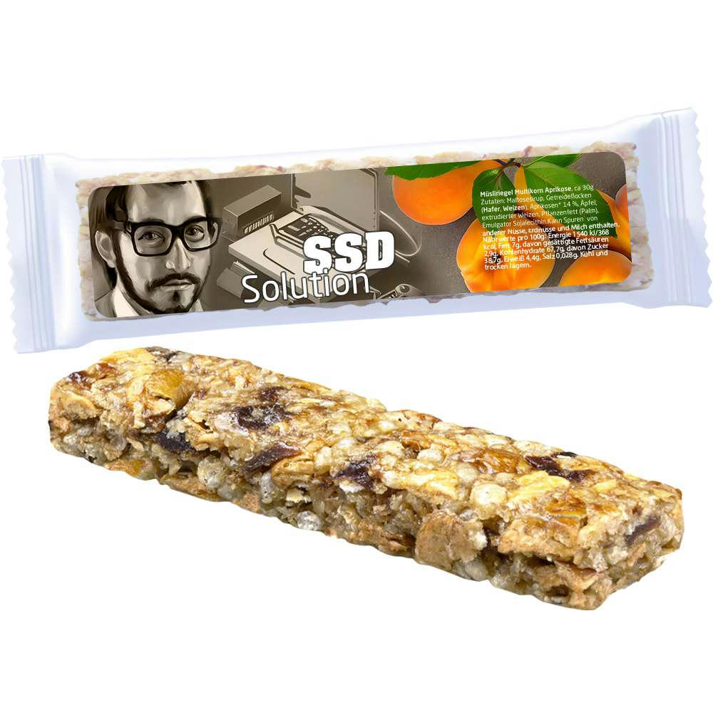 Müsliriegel Multikorn-Aprikose, 30g, Express Flowpack mit Etikett