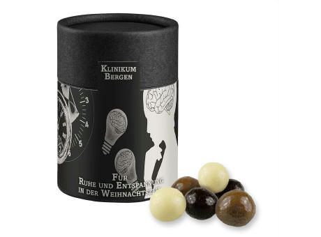 Knusperkugeln-Mix, ca. 50g, Kraftpapierdose Midi schwarz