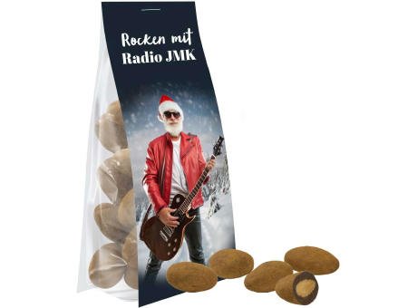 Schokomandeln mit Zimt, ca. 40g, Express Blockbodenbeutel mit Werbereiter