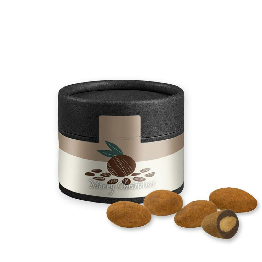 Schokomandeln mit Zimt, ca. 40g, Kraftpapierdose Mini schwarz