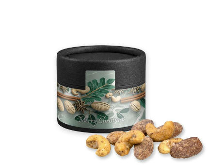 Zimt-Mandel Vanille-Cashew Mix, ca. 40g, Kraftpapierdose Mini schwarz