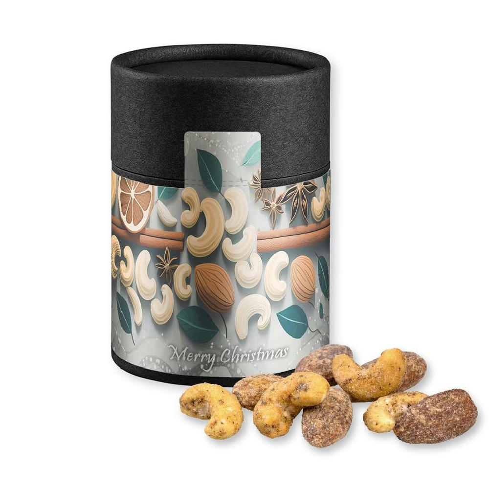 Zimt-Mandel Vanille-Cashew Mix, ca. 80g, Kraftpapierdose Midi schwarz