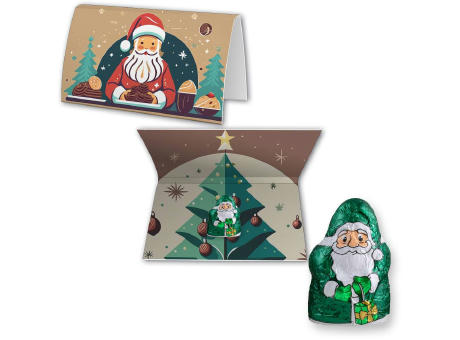 Mini Schoko-Weihnachtsmänner vegan, ca. 7g, Werbekarte A6 gefaltet