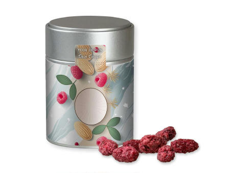 Gebrannte Mandeln Himbeere, ca. 100g, Metalldose Midi silber