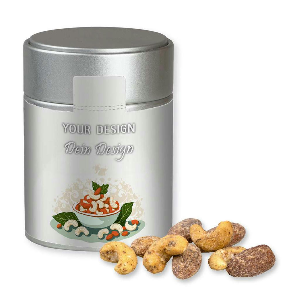 Zimt-Mandel Vanille-Cashew Mix, ca. 100g, Metalldose Midi silber