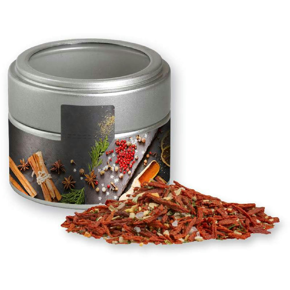 Weihnachts Gewürzmischung Salat, ca. 50g, Metalldose Mini mit Sichtfenster silber
