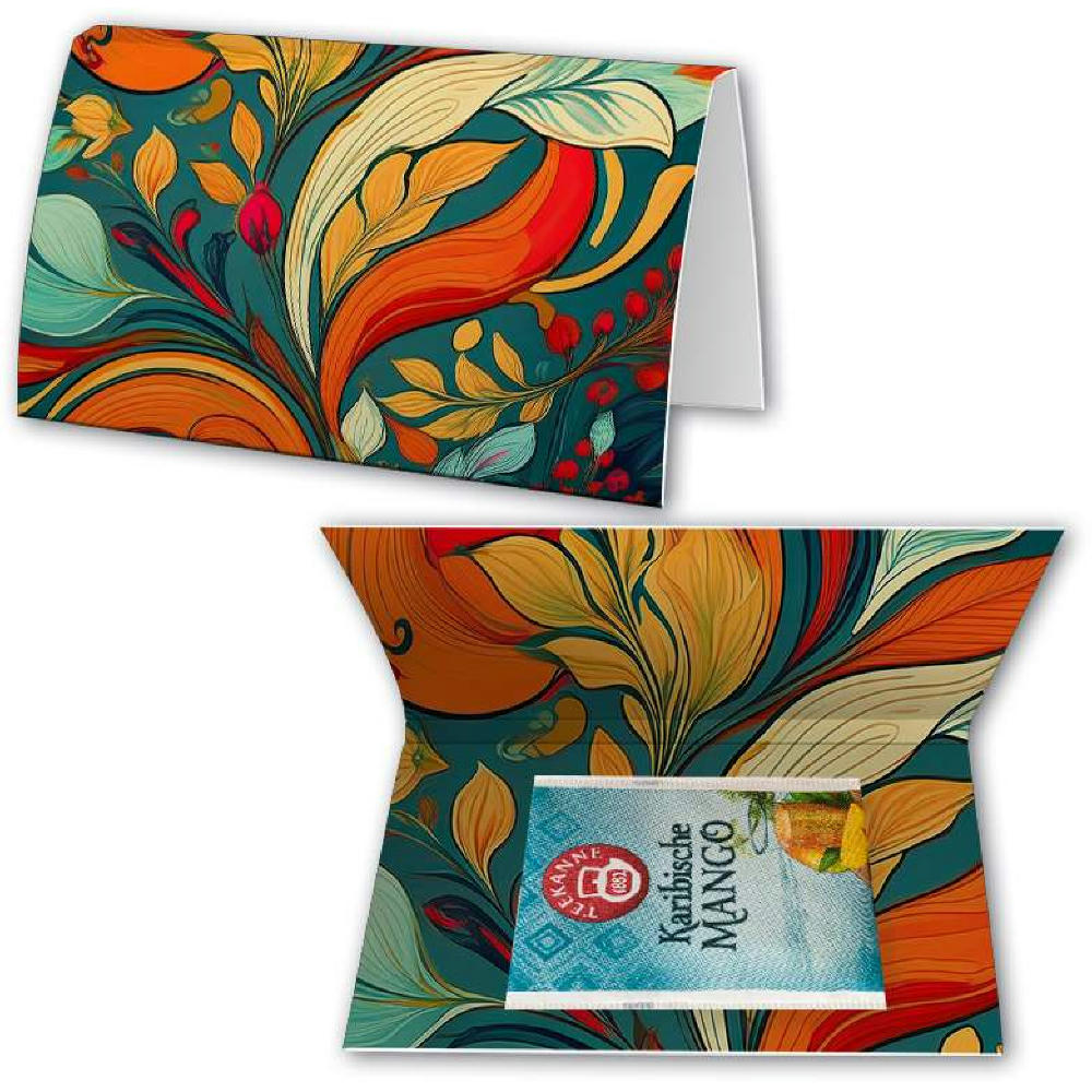 Beuteltee Karibische Mango, ca. 2,5g, Werbekarte A6 gefaltet