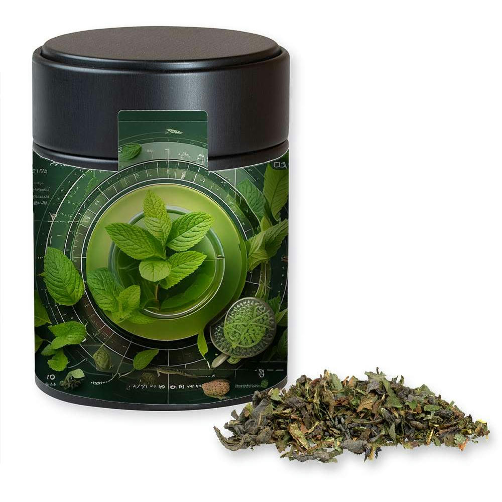 Grüner Tee mit Minze, ca. 35g, Metalldose Midi schwarz