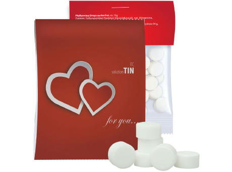 Pfefferminz Drops zuckerfrei, ca. 15g, Express Midi-Tüte mit Werbereiter