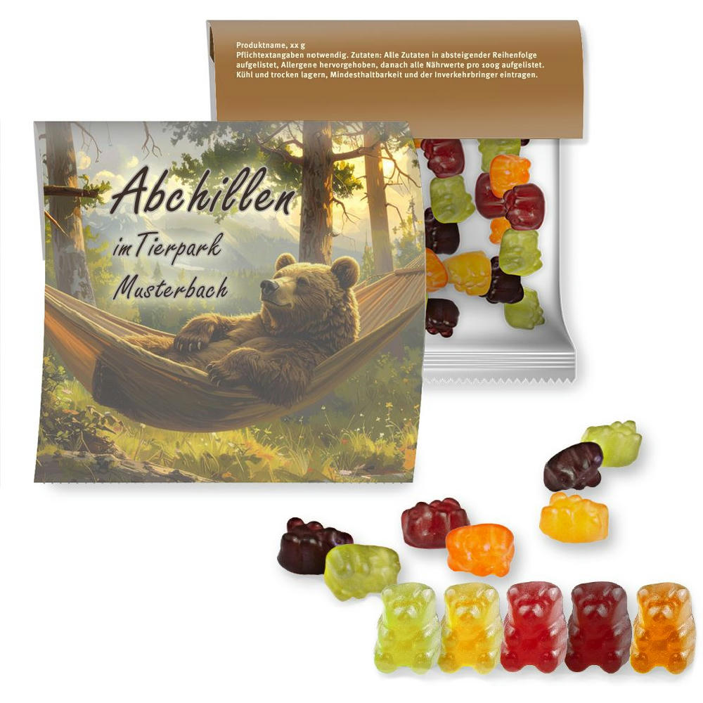 Gummibärchen ohne Gelatine, ca. 30g, Express Maxi-Tüte mit Werbereiter