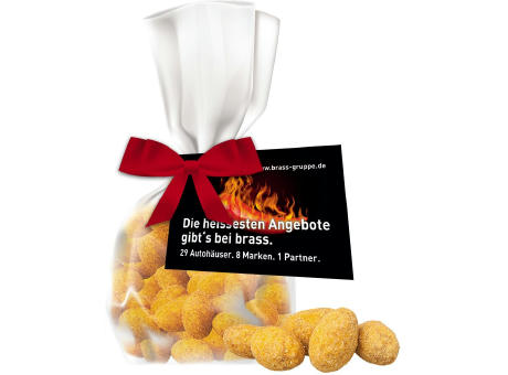 Erdnüsse Barbecue, ca. 25g, Express Flachbeutel mit Schleife mit Werbekarte