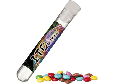 Bunte Schokolinsen, ca. 10g, Reagenzglas