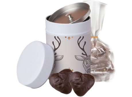 Lebkuchen Schokoherzen gefüllt, ca. 100g, Beutel in Metalldose Maxi