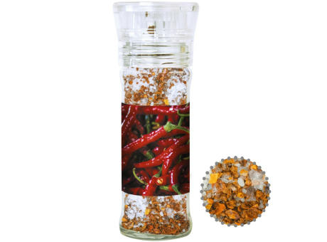 Gewürzmischung Chili-Salz, ca. 35g, transparente Gewürzmühle