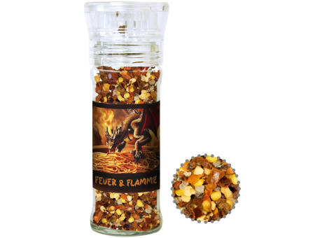Gewürzmischung Feuer und Flamme, ca. 45g, transparente Gewürzmühle
