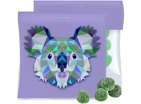 Eukalyptus Menthol Fruchtgummi mit Gelatine, ca. 30g, Express Maxi-Tüte mit Werbereiter