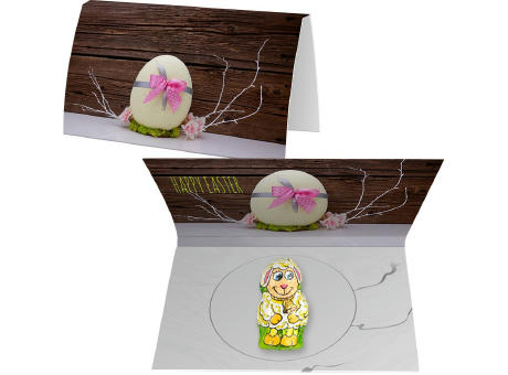 Schoko-Lamm, ca. 6g, Werbekarte A6 gefaltet