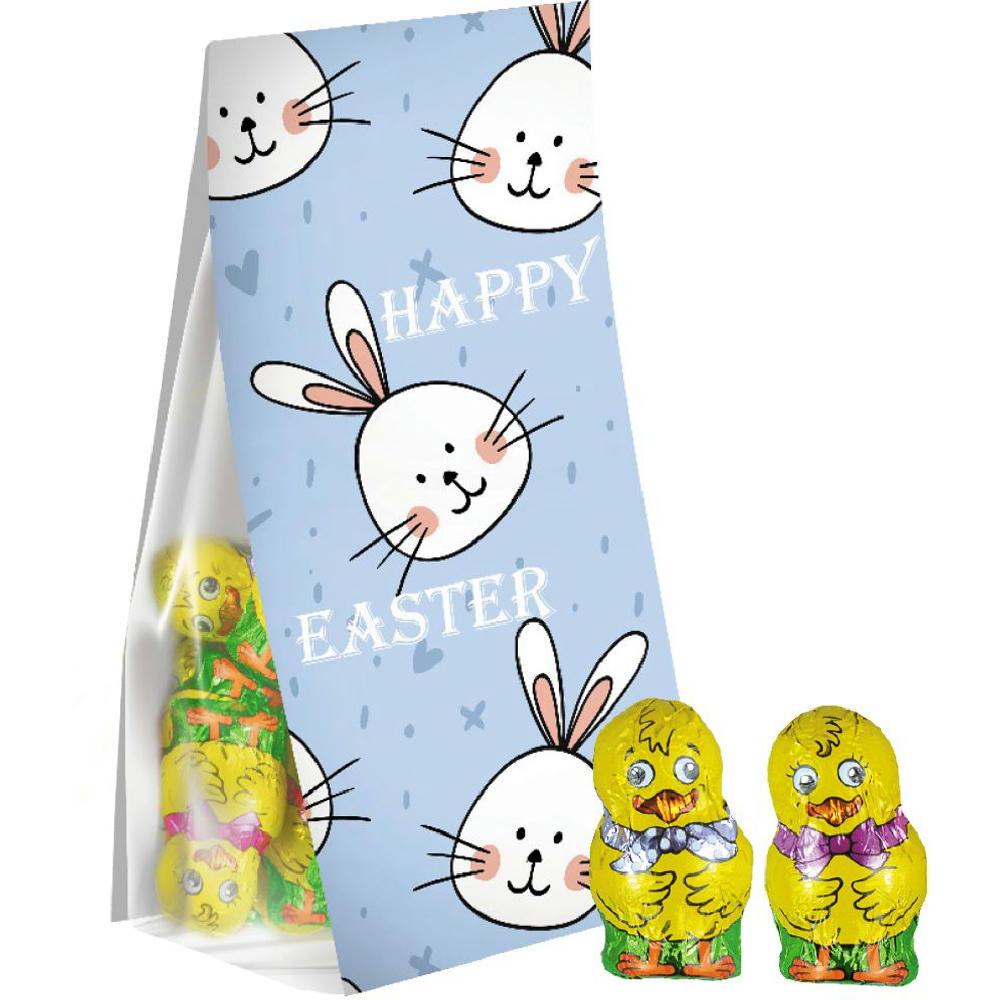 Schoko-Küken Mix, ca. 36g, Express Blockbodenbeutel mit Werbereiter