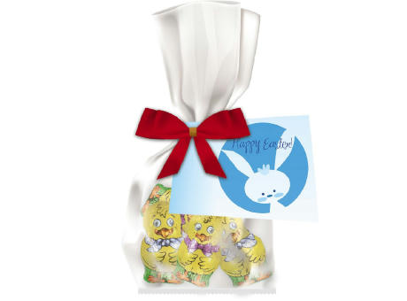 Schoko-Küken Mix, ca. 24g, Express Flachbeutel mit Schleife mit Werbekarte