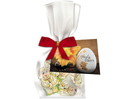 Schoko-Lamm, ca. 24g, Express Flachbeutel mit Schleife mit Werbekarte