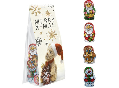 Schoko-Weihnachts Mix, ca. 40g, Express Blockbodenbeutel mit Werbereiter