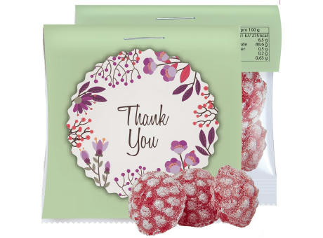 Himbeer Bonbons, ca. 17g, Express Midi-Tüte mit Werbereiter