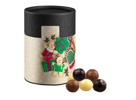 Knusperkugeln-Mix, ca. 50g, Kraftpapierdose Midi schwarz