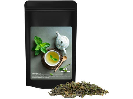 Grüner Tee mit Minze, ca. 30g, Standbeutel Midi schwarz