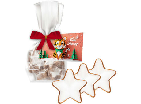 Zimtsterne, ca. 50g, Express Standbeutel Mini mit Schleife mit Werbekarte
