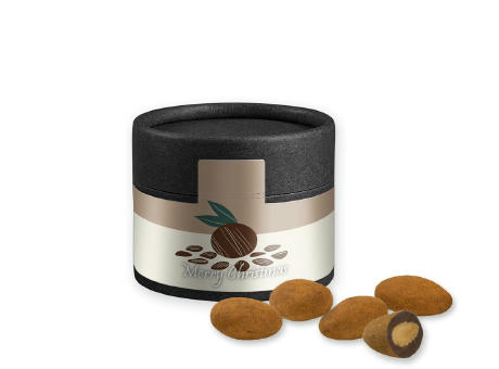 Schokomandeln mit Zimt, ca. 40g, Kraftpapierdose Mini schwarz