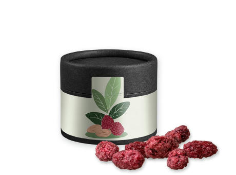 Gebrannte Mandeln Himbeere, ca. 40g, Kraftpapierdose Mini schwarz