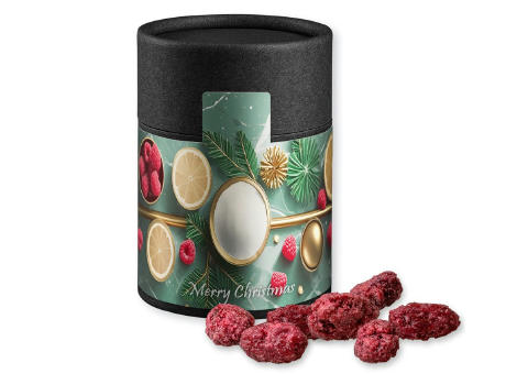 Gebrannte Mandeln Himbeere, ca. 80g, Kraftpapierdose Midi schwarz
