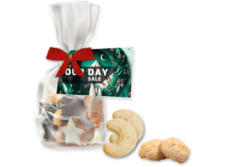 Weihnachtsgebäck Mischung, ca. 115g, Express Standbeutel Midi mit Schleife mit Werbekarte